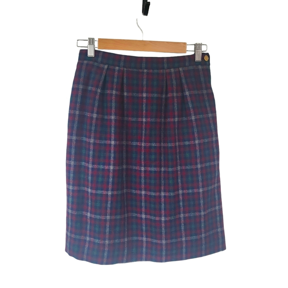 Vintage 80's Haberdashery Plaid Wool Knee Length Skirt Size 26" Waist